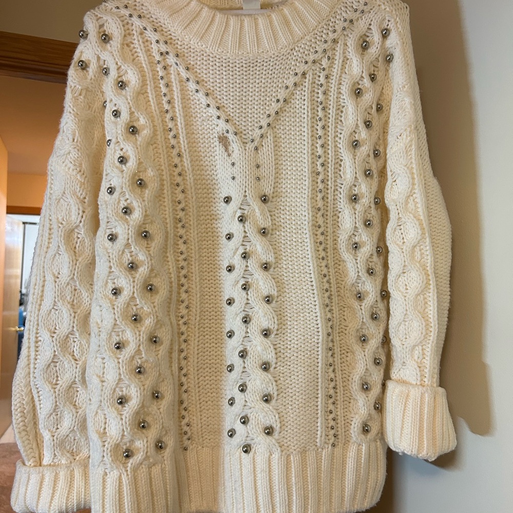 H&M Cream Sweater with Beaded Accents